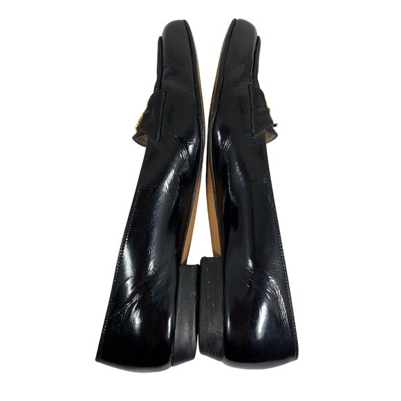 Salvatore Ferragamo Black Patent Leather Suede Loafers Flats Gold Logo SZ 6.5 B - Picture 4 of 12